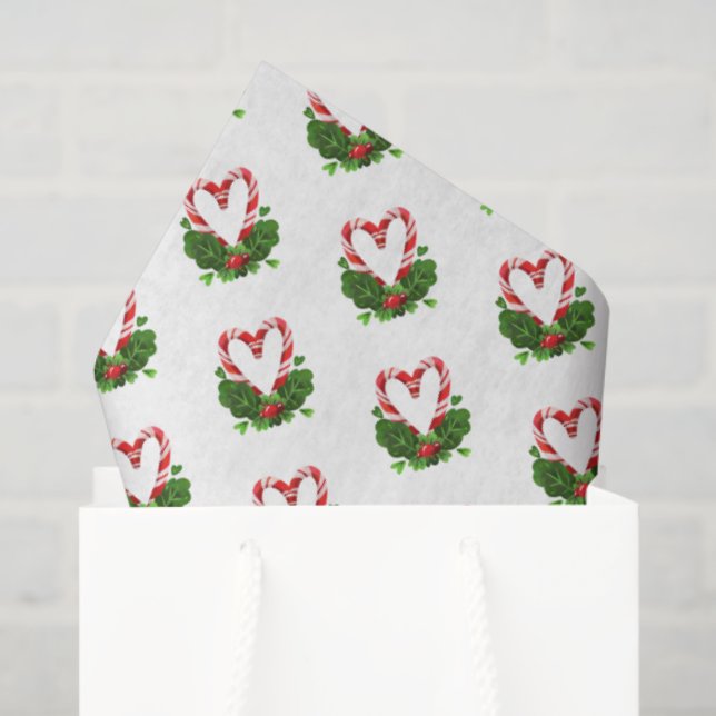 Candy Cane Hearts Christmas Holiday Sweet Festive Tissue Paper (Gift Bag)