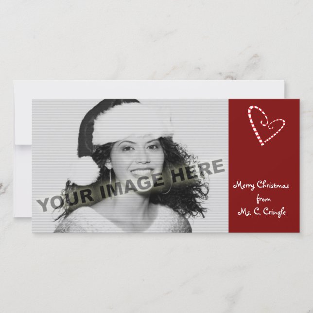 Candy Cane Hearts Customisable Photo Card (Front)