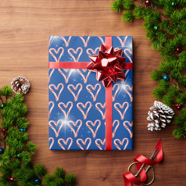 Candy Cane Hearts with Stars Wrapping Paper (Holiday Gift)