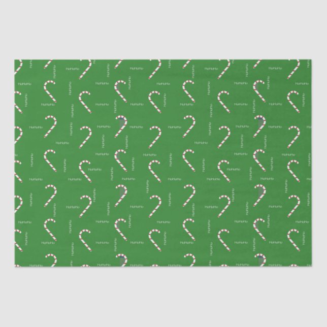 Candy Cane HoHoHo Green Red Christmas Holiday Tissue Paper (Front)