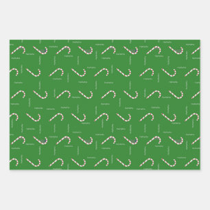 Candy Cane HoHoHo Green Red Christmas Holiday Wrapping Paper Sheet