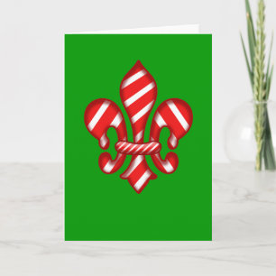Candy Cane Holiday Fleur de lis Greeting Card