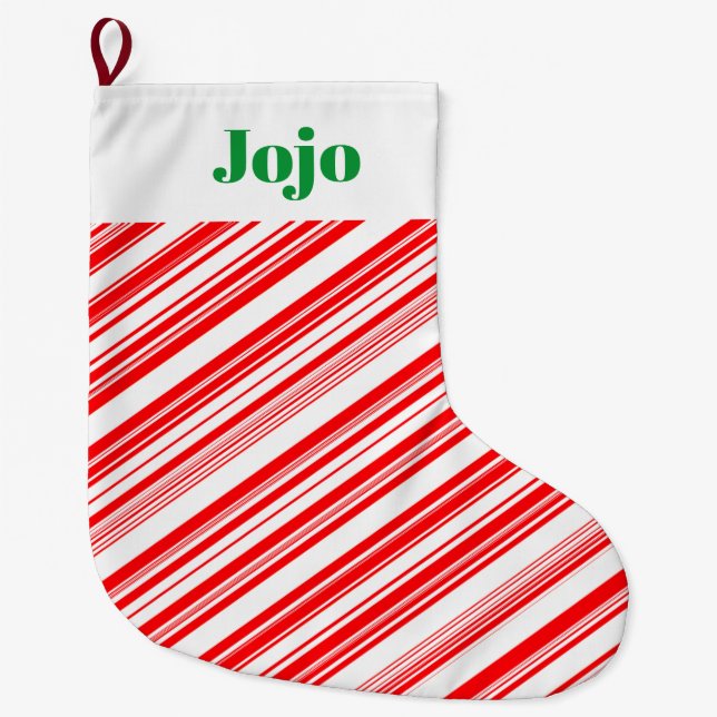 Candy Cane Holiday Xmas 4Jojo (Name) Large Christmas Stocking (Front)