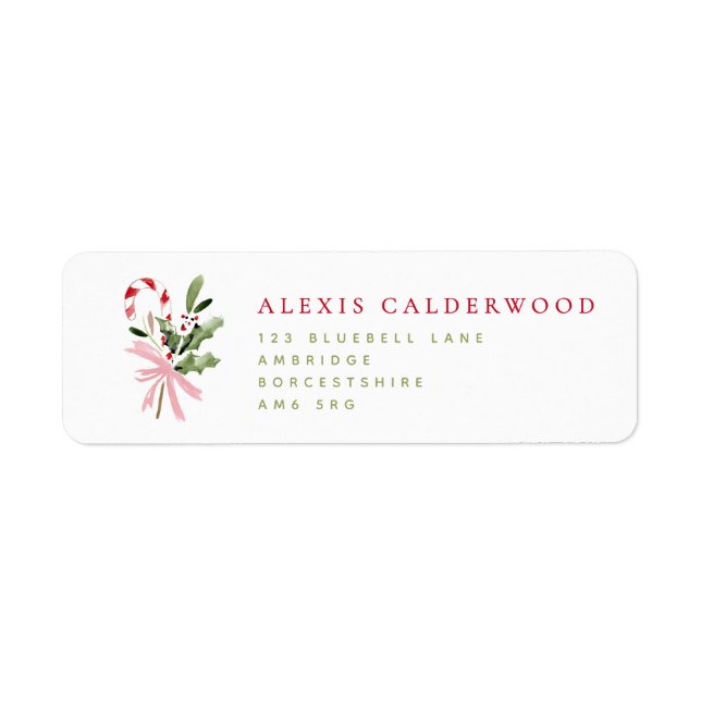 Candy Cane Holly & Bow Holiday Return Address (Front)