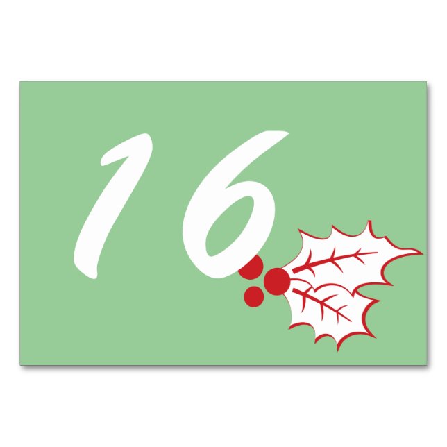 Candy Cane Holly | Custom Table Number Card 3 x 5 (Front)