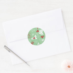 Candy Cane Holly   Green and Red Christmas Sticker
