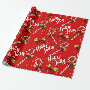 Candy Cane Holly Jolly Christmas Gift Wrap