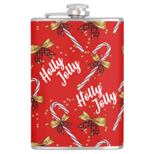 Candy Cane Holly Jolly Modern Festive Christmas Hip Flask