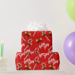 Candy Cane Holly Jolly Modern Festive Christmas Wrapping Paper