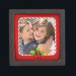 Candy Cane Holly Photo Gift Box<br><div class="desc">Customise this gift box with a family photo. Add the year and names on the back for a great Christmas keepsake.</div>