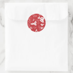Candy Cane Holly Red and White Holiday Sticker