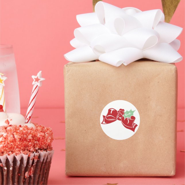 Candy Cane Holly | Red Bow Holiday Sticker (Party)