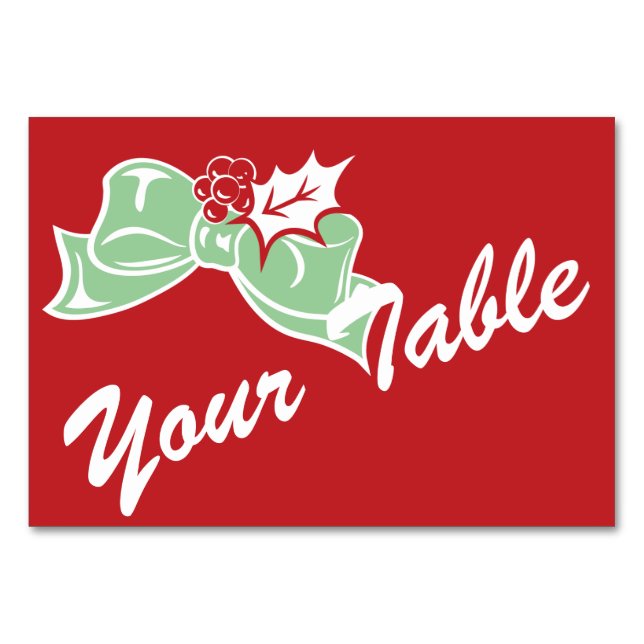 Candy Cane Holly | Retro Custom Table Card (Front)