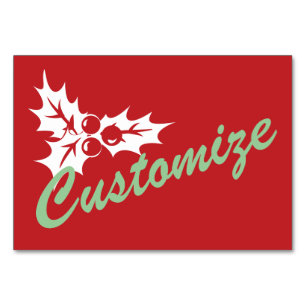 Candy Cane Holly   Retro Custom Table Card