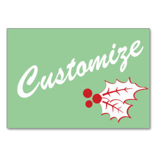 Candy Cane Holly   Retro Custom Table Card 3 x 5