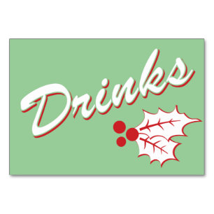 Candy Cane Holly   Retro Drinks Table Card 3 x 5