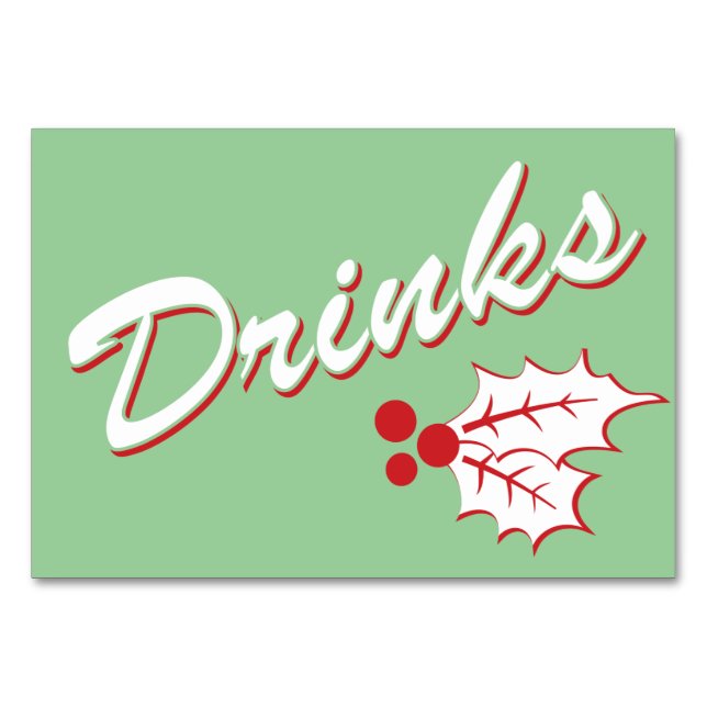 Candy Cane Holly | Retro Drinks Table Card 3 x 5 (Front)