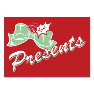 Candy Cane Holly   Retro Presents Table Card 3 x 5