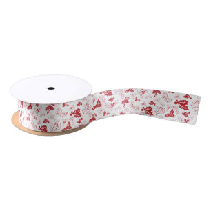 Candy Cane Holly   White Vintage Holiday Ribbon Satin Ribbon