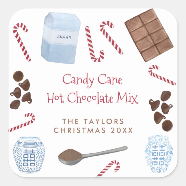Candy Cane Hot Chocolate Mix Holiday Gift Square Sticker (Front)