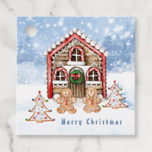 Candy cane house, gingerbread boy, girl favour tags