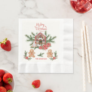 Candy Cane House, Gingerbread man Poinsettia Pine Napkin