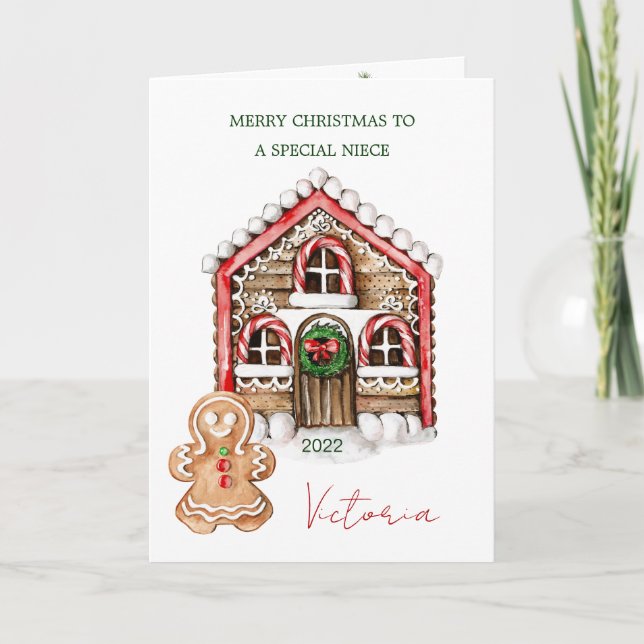 Candy Cane House NIece Christmas Holiday Card (Front)