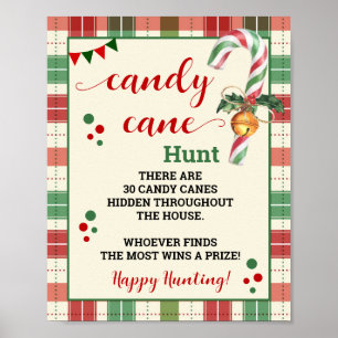 Candy Cane Hunt Christmas Game Plaid Sign