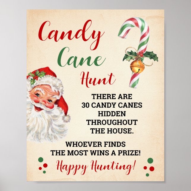 Candy Cane Hunt Christmas Game Sign (Front)