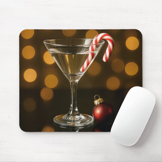 Candy Cane in a Christmas Martini Mouse Mat (With Mouse)