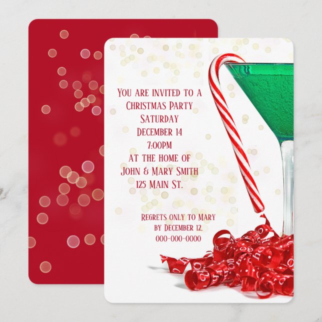 Candy Cane In Martini Glass Invitation (Front/Back)