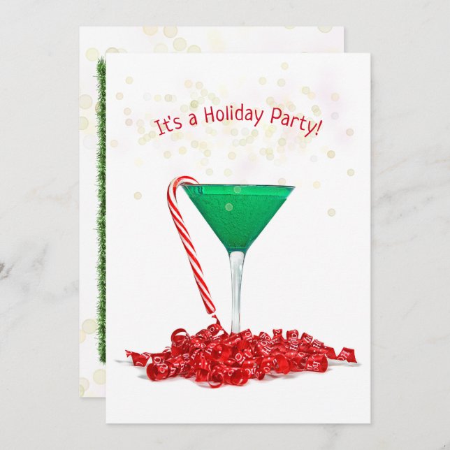 Candy Cane In Martini Glass Invitation (Front/Back)