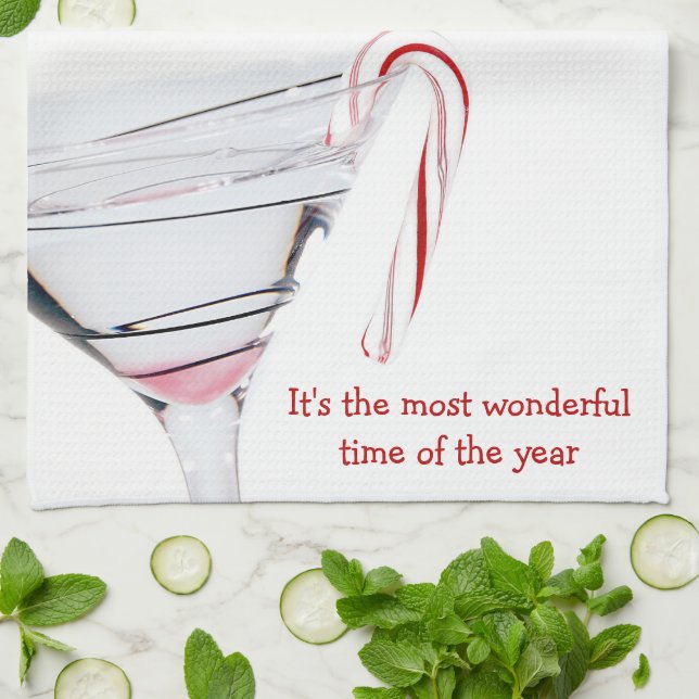 Candy Cane In Martini Glass Tea Towel (Folded)