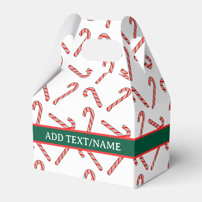 Candy Cane In Red Green White Custom Name Favour Box (Front Side)