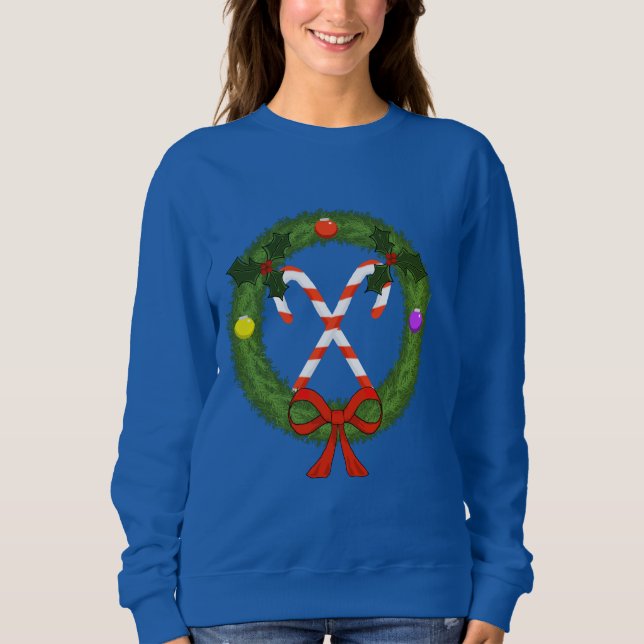 Candy Cane in Wreath Women's Sweatshirt (Front)