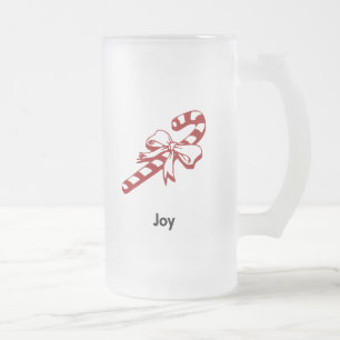 Candy Cane Joy Frosted Glass Beer Mug