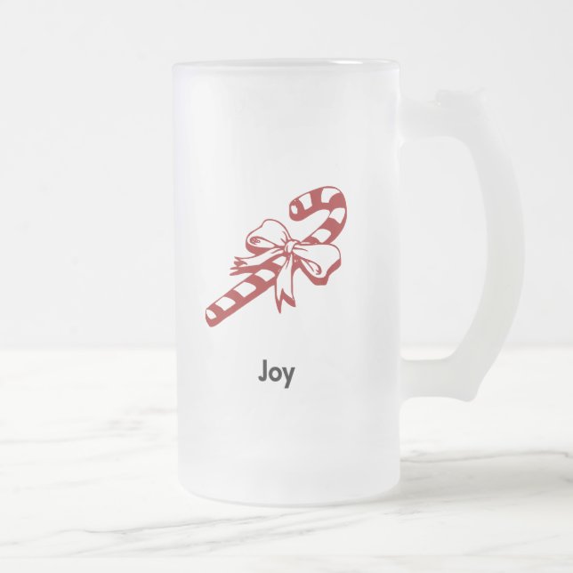 Candy Cane Joy Frosted Glass Beer Mug (Right)