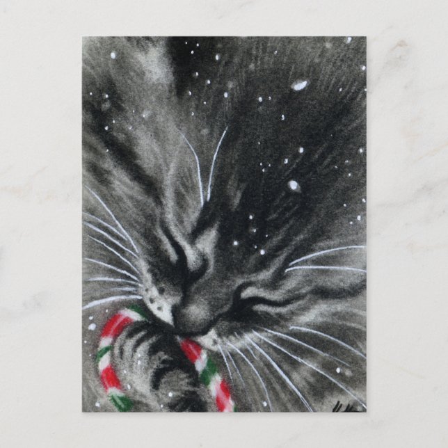 Candy Cane Kitten Cat Postcard (Front)