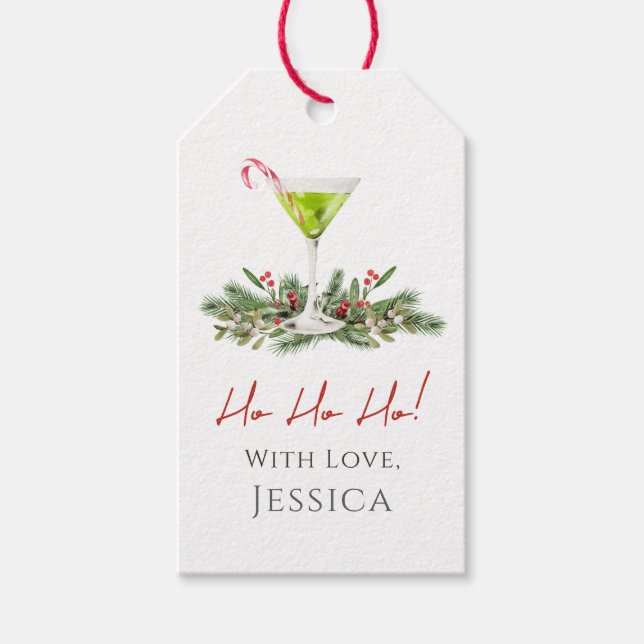 Candy Cane Martini and Mistletoe Holiday Gift Tag (Front)