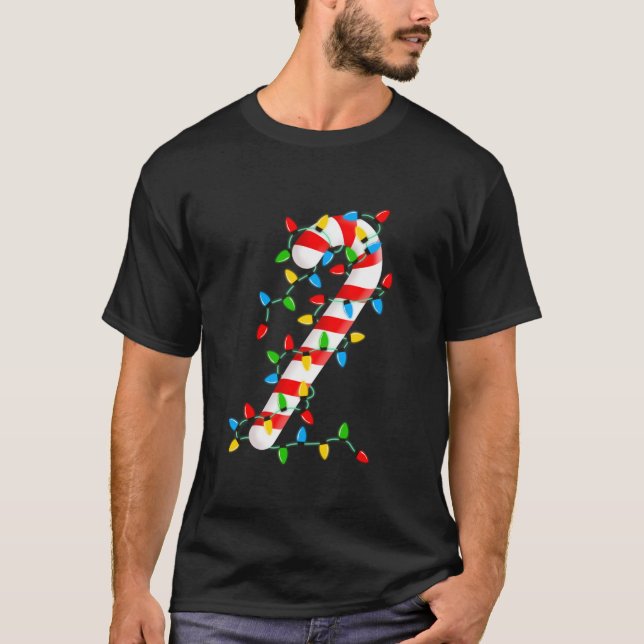 Candy Cane Merry and Bright Christmas Lights Candy T-Shirt (Front)