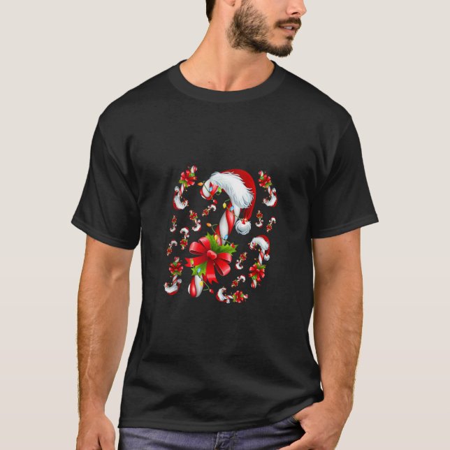 Candy Cane Merry and Bright Red and White Funny Ch T-Shirt (Front)