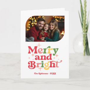 Candy Cane Merry and Bright Retro Christmas Photo Holiday Card