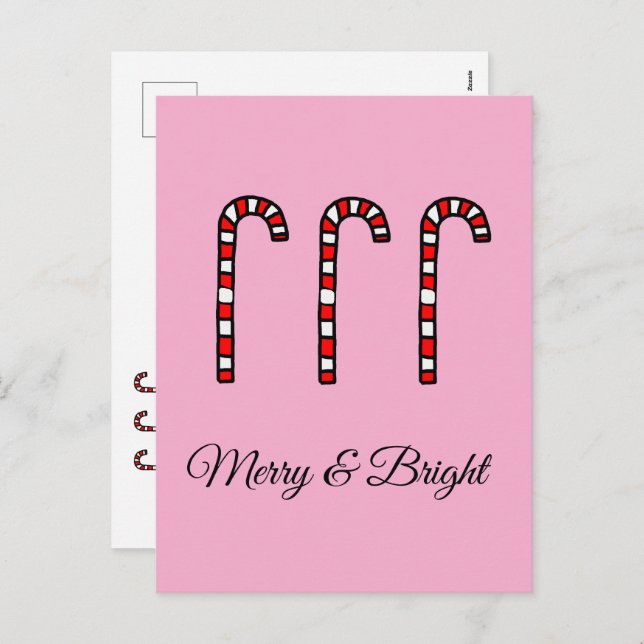 Candy Cane Merry & Bright Holiday Postcard (Front/Back)