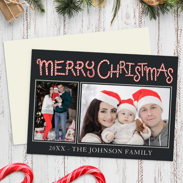 Candy Cane Merry Christmas 2 Photo Card (Fun Christmas Card)