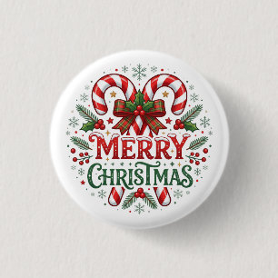 Candy Cane Merry Christmas 3 Cm Round Badge