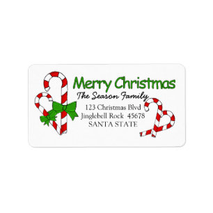Candy Cane Merry Christmas  address label