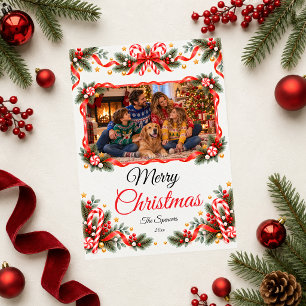 Candy Cane Merry Christmas Family Portrait Holiday Card