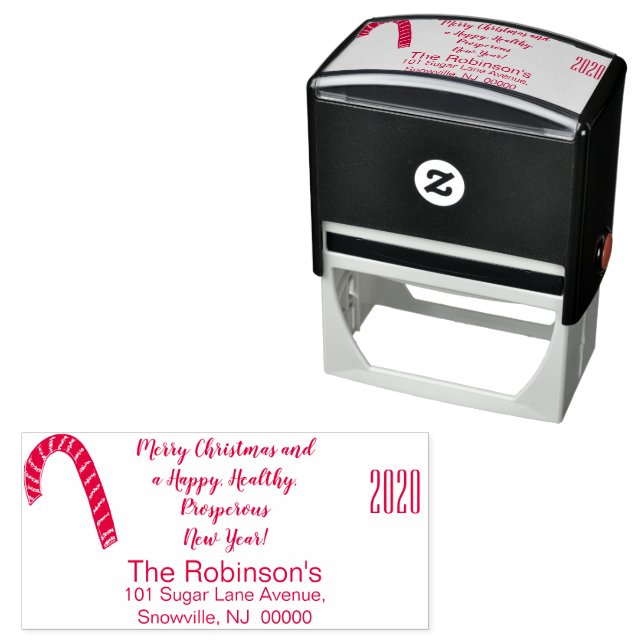 Candy Cane Merry Christmas Happy New Year Self-inking Stamp (In Situ)