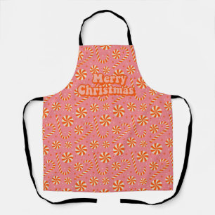 Candy cane Merry Christmas retro pattern Apron