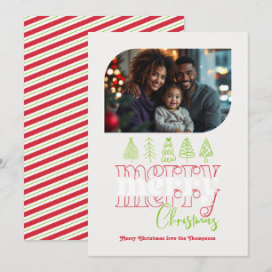 Candy Cane Modern Retro Doodle Christmas Photo Holiday Card